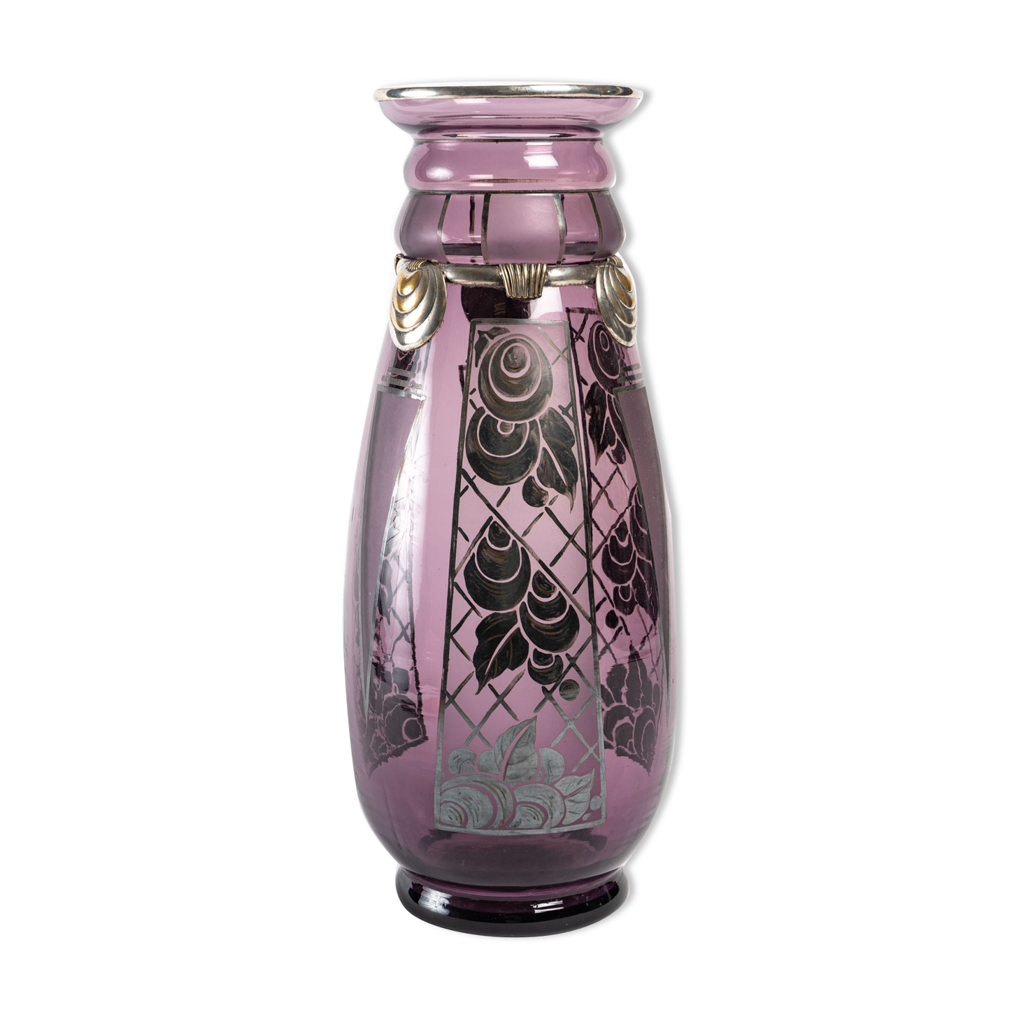 Argyl vase - purple glass and silver metal - period: art deco - twentieth century