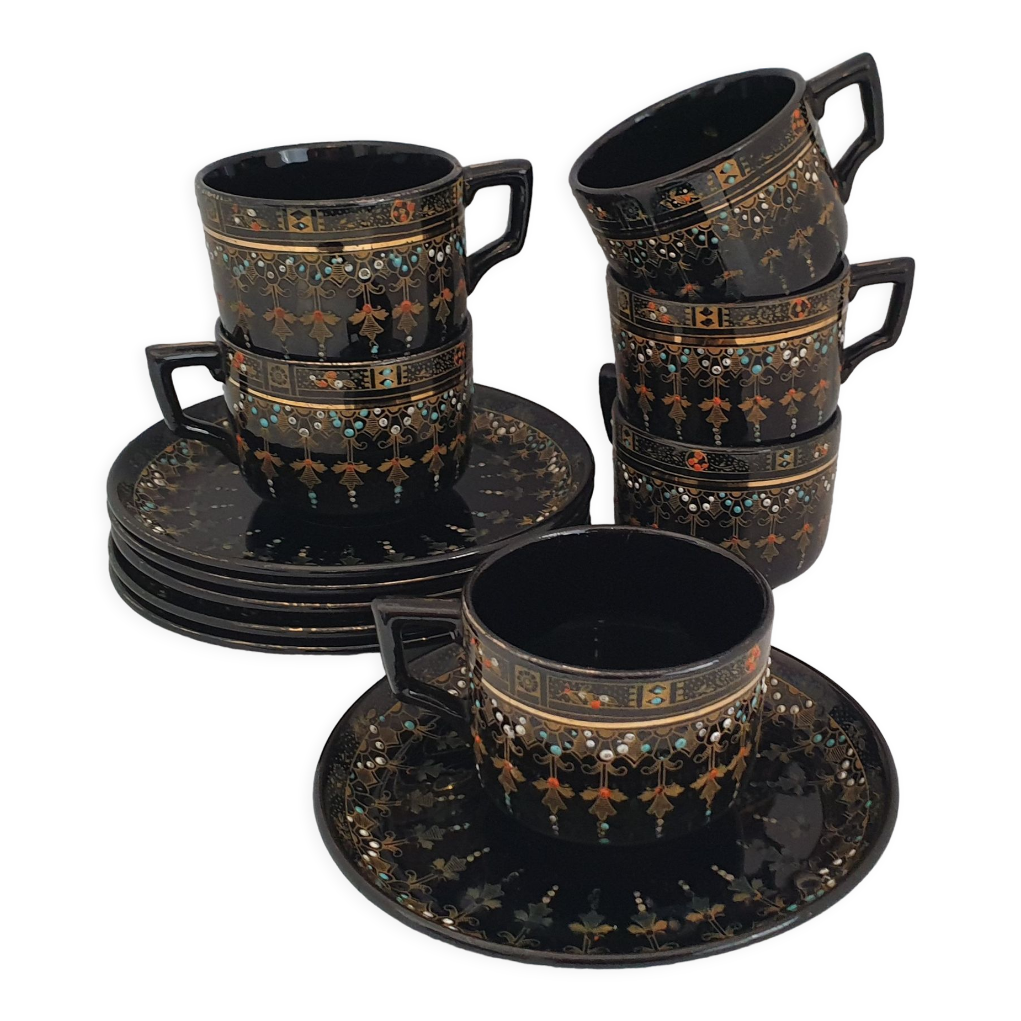 Six coffee cups and saucers in English earthenware Gibson & sons