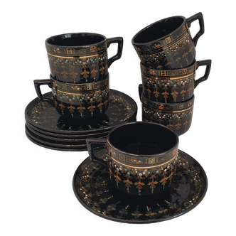 Six coffee cups and saucers in English earthenware Gibson & sons