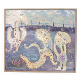 Original Swedish Oil on Canvas – “Figures” by JZON – Vintage, Framed