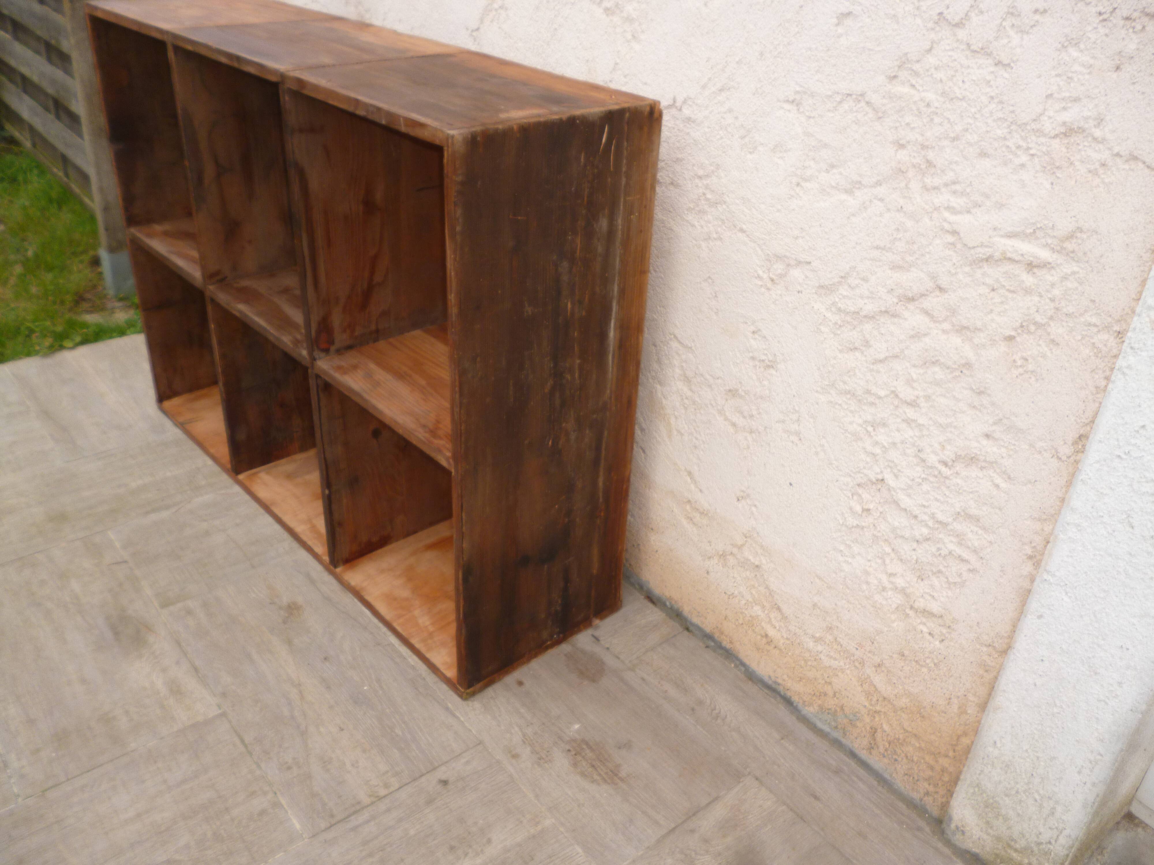 Shelves with vintage wooden lockers