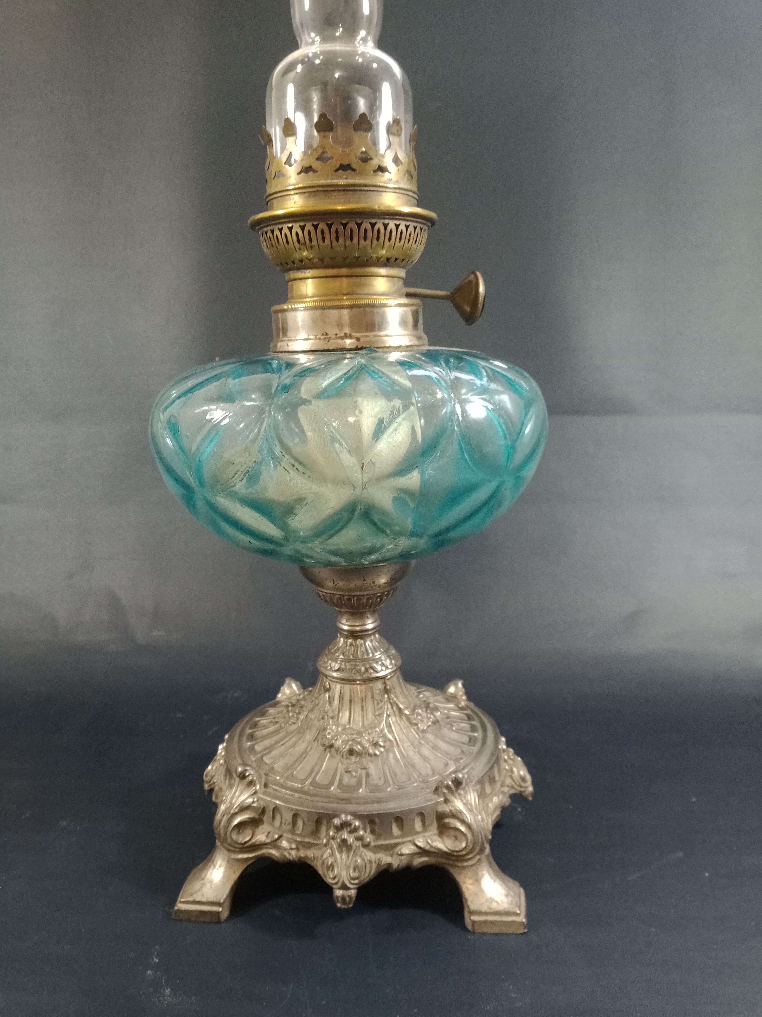 Blue glass oil lamp