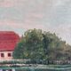 Vintage original landscape oil painting, signed farmhouse art