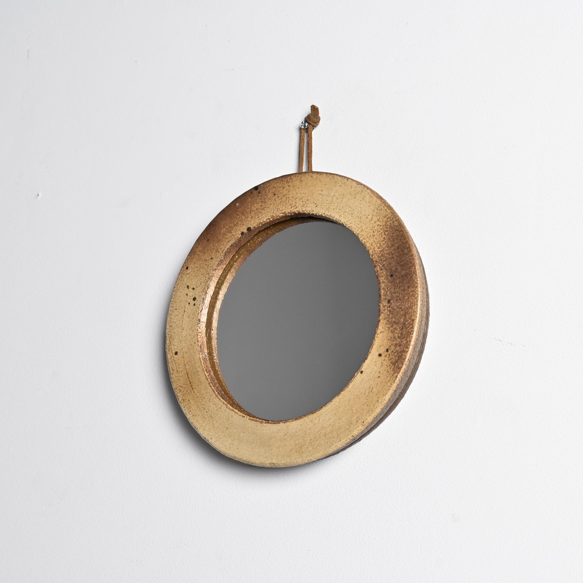 Glazed stoneware mirror, France, circa 1970