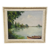Madeleine Bruno : tableau ancien représentant un paysage de rivière