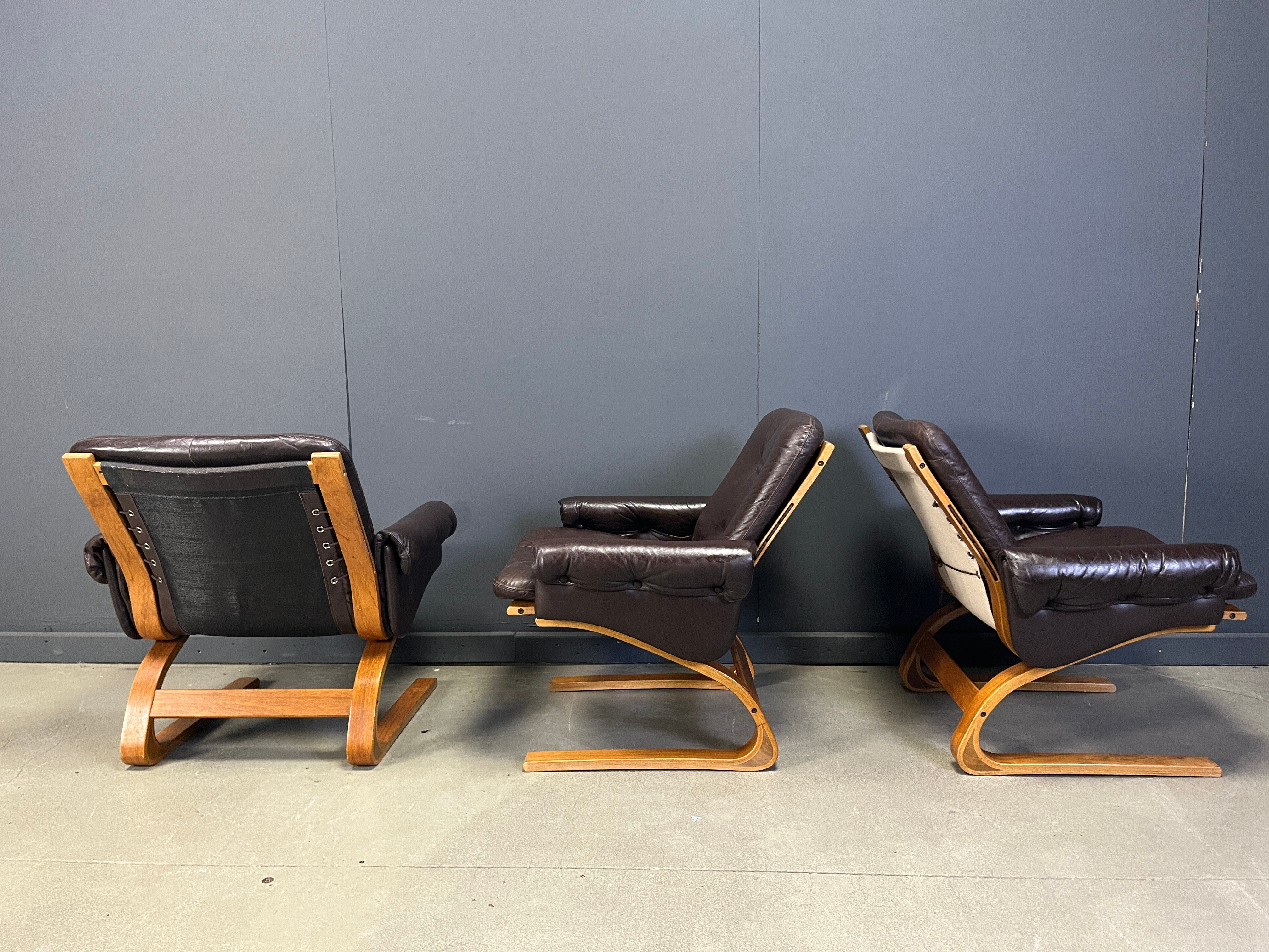 Elsa & Nordahl Solheim Kengu armchairs, set of 3 - 1960s