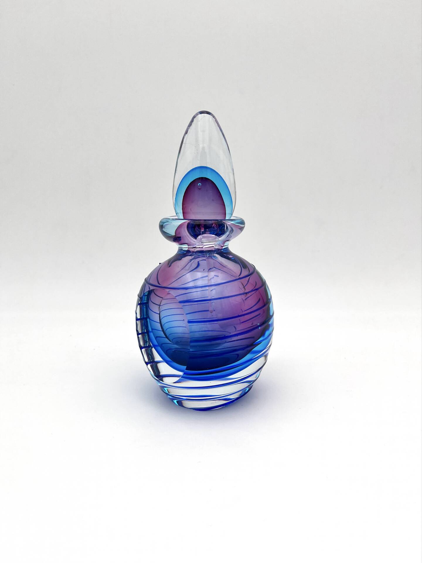 Murano Sommerso Perfume Bottle Signed with Polished Glass Faces 19cm