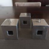 Set of three design candlesticks in brushed steel - Vintage Habitat - 1970s/1980s