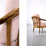 Vintage Mid-Century Modern Wood and Fabric Armchairs from W. Knoll, Set of 2