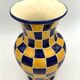 Vintage ceramic vase, blue and yellow checkerboards - 1950s-1960s