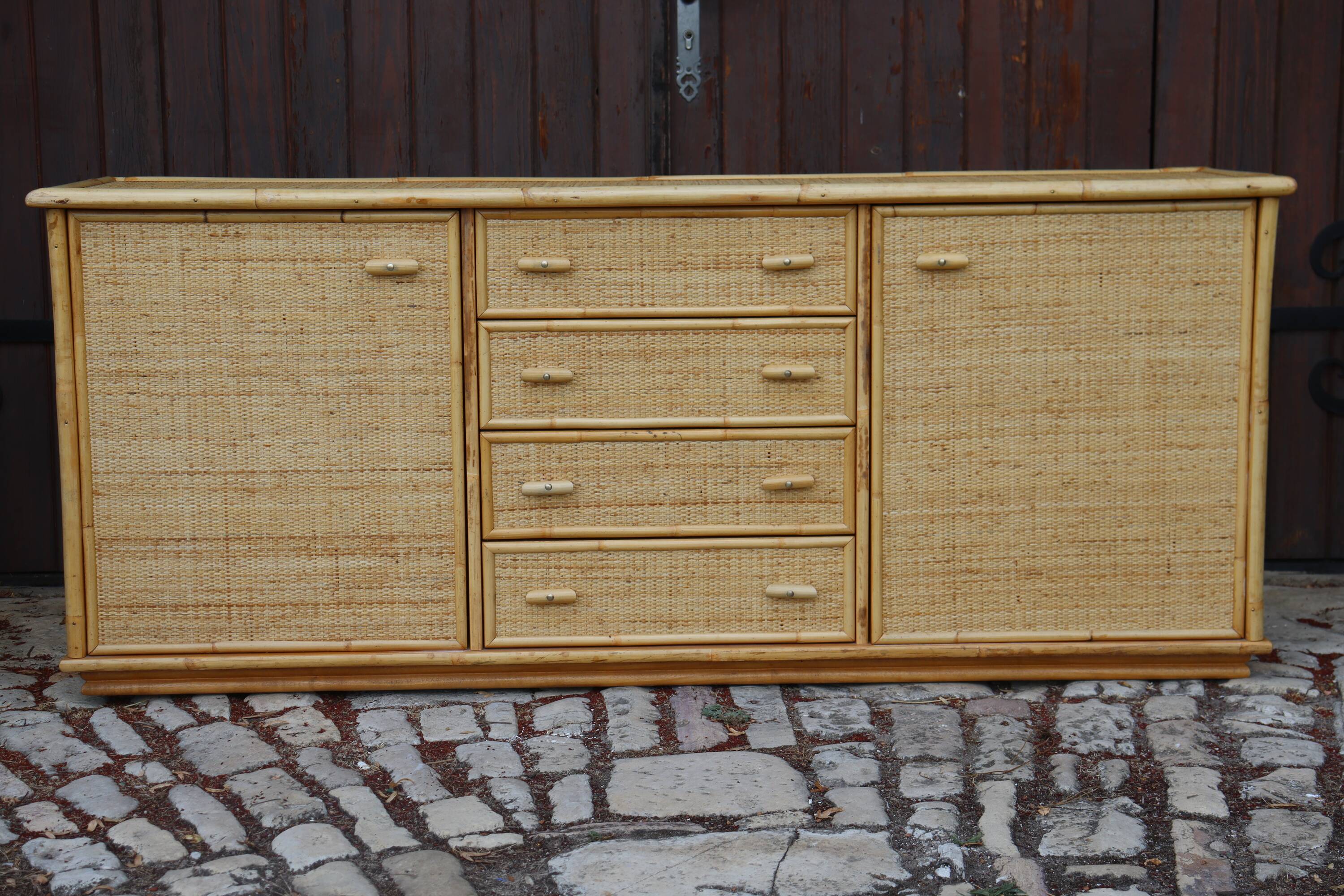 Rattan and Bamboo Enfilade in the style of Dal Vera 1970 Italy