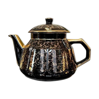 Black Ceramic Teapot - Fine Gold Decor - Vintage