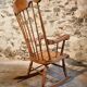 Vintage French Beech Rocking Chair – Mid-20th Century Windsor Style