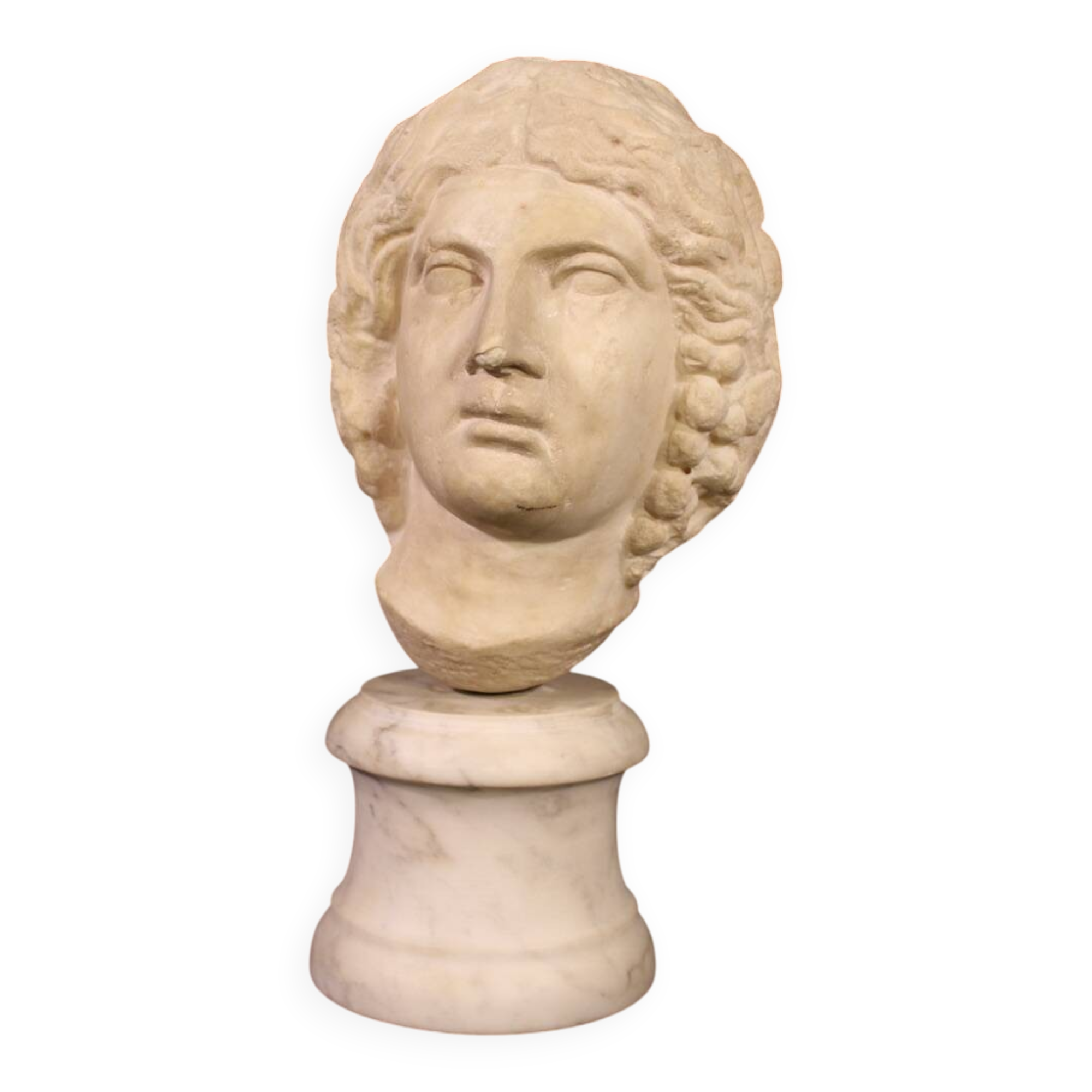Antique Italian sculpture, white marble head from the 17th century