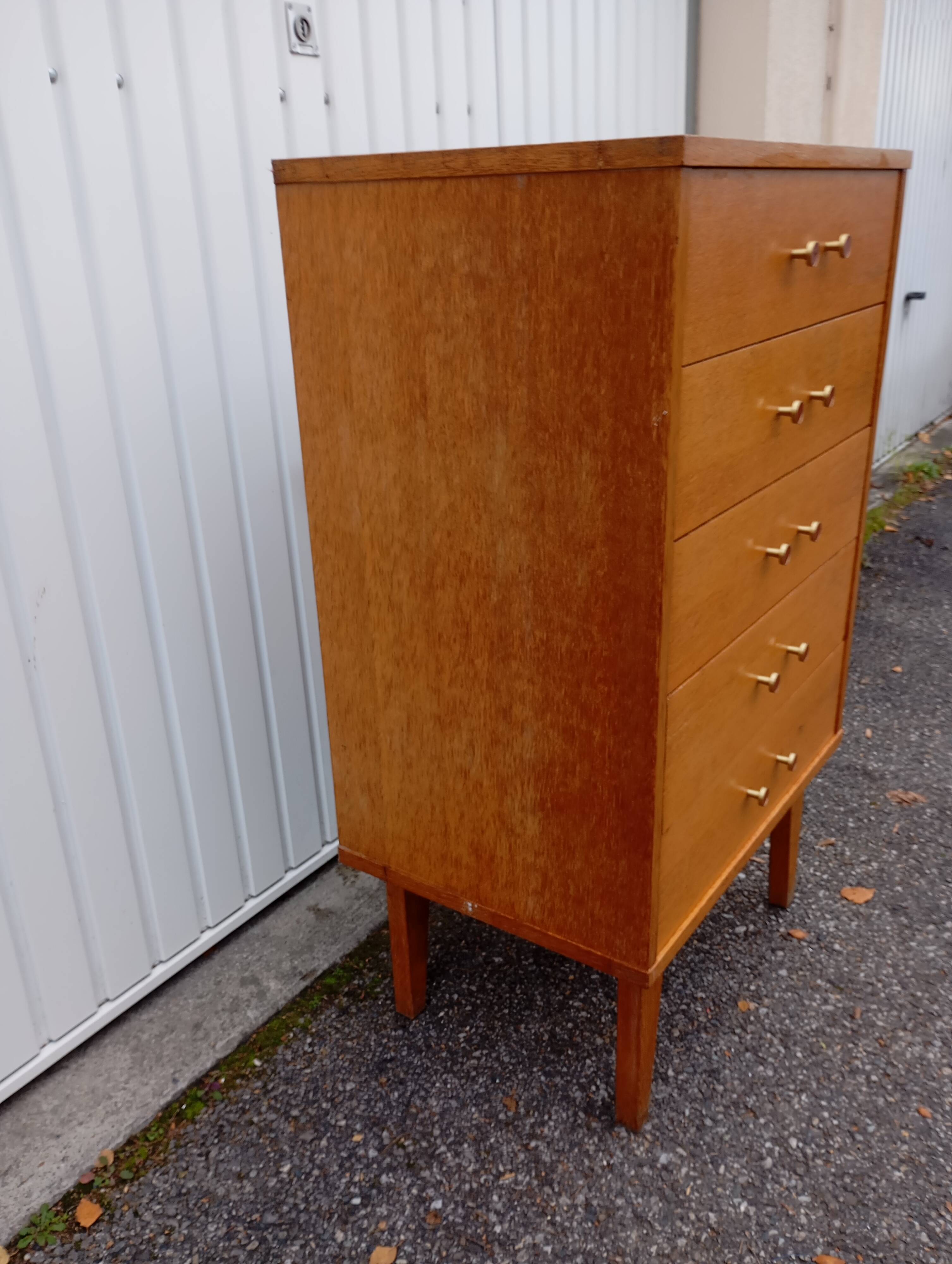 Semainier, chiffonnier vintage chêne clair