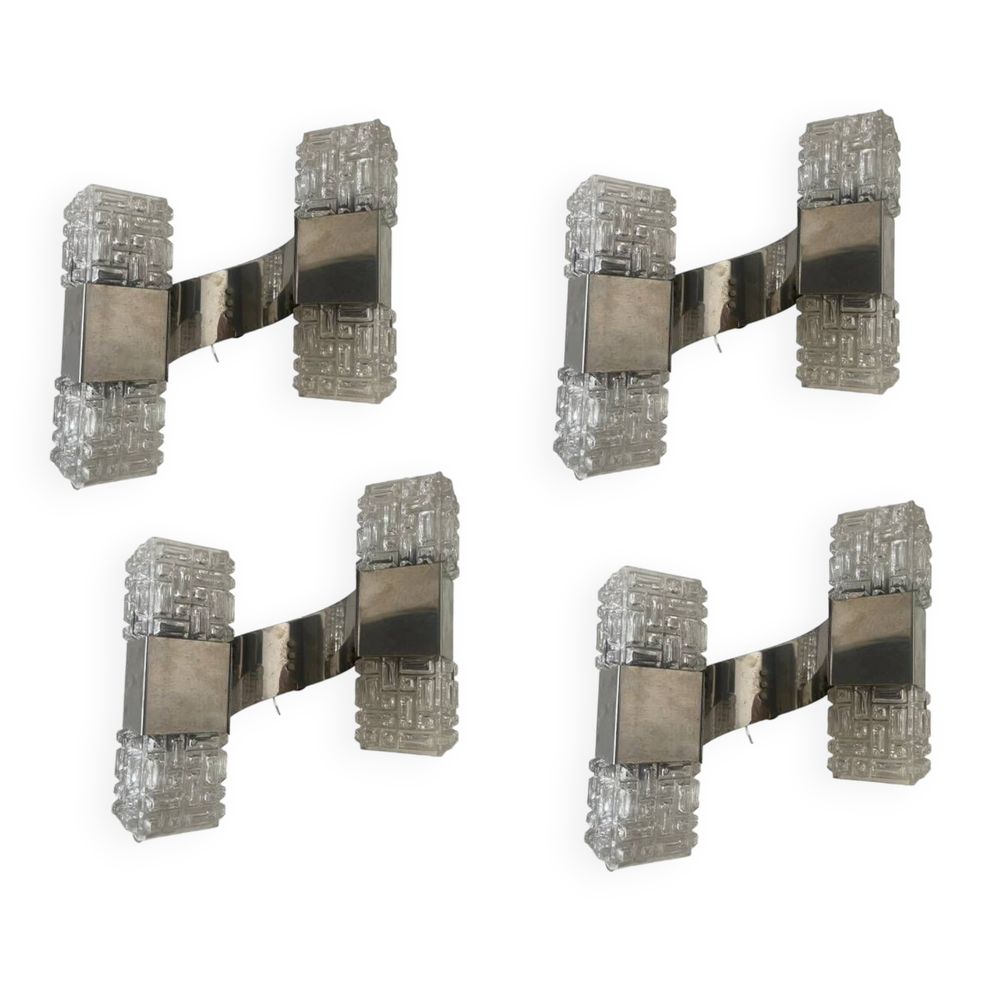 Appliques chromées en verre de cristal du milieu du siècle, ensemble de 4