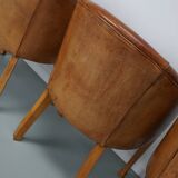 Fauteuils club style art déco en cuir cognac, pays-bas, set de quatre