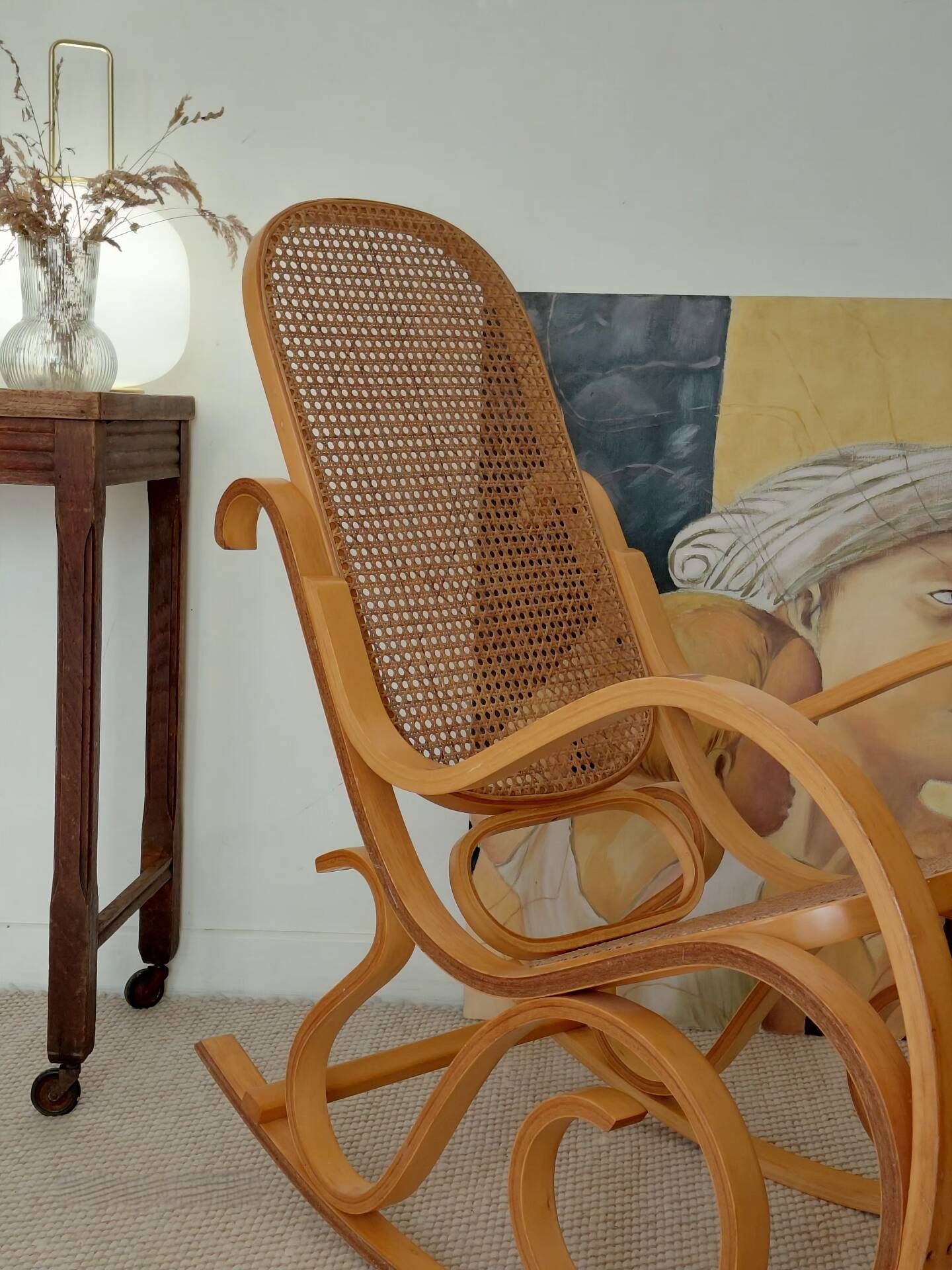 Vintage Curved Wood and Cane Rocking Chair - Thonet Style No. 1