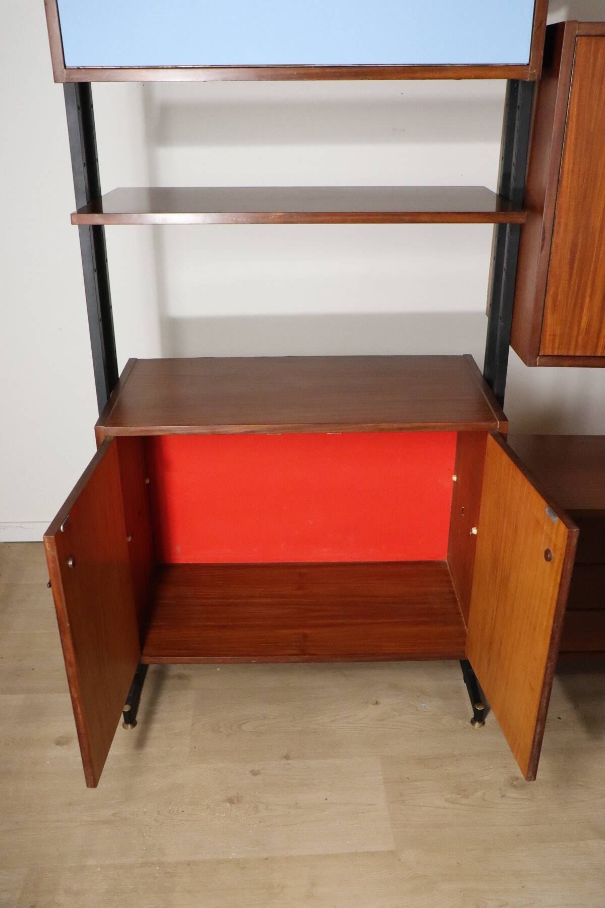 Vintage Italian bookcase in wood and metal, 1960