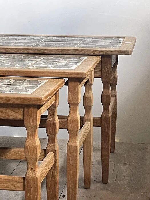 Henning Kjærnulf set of three oak nesting tables for EG Kvalitets, Denmark 1960s