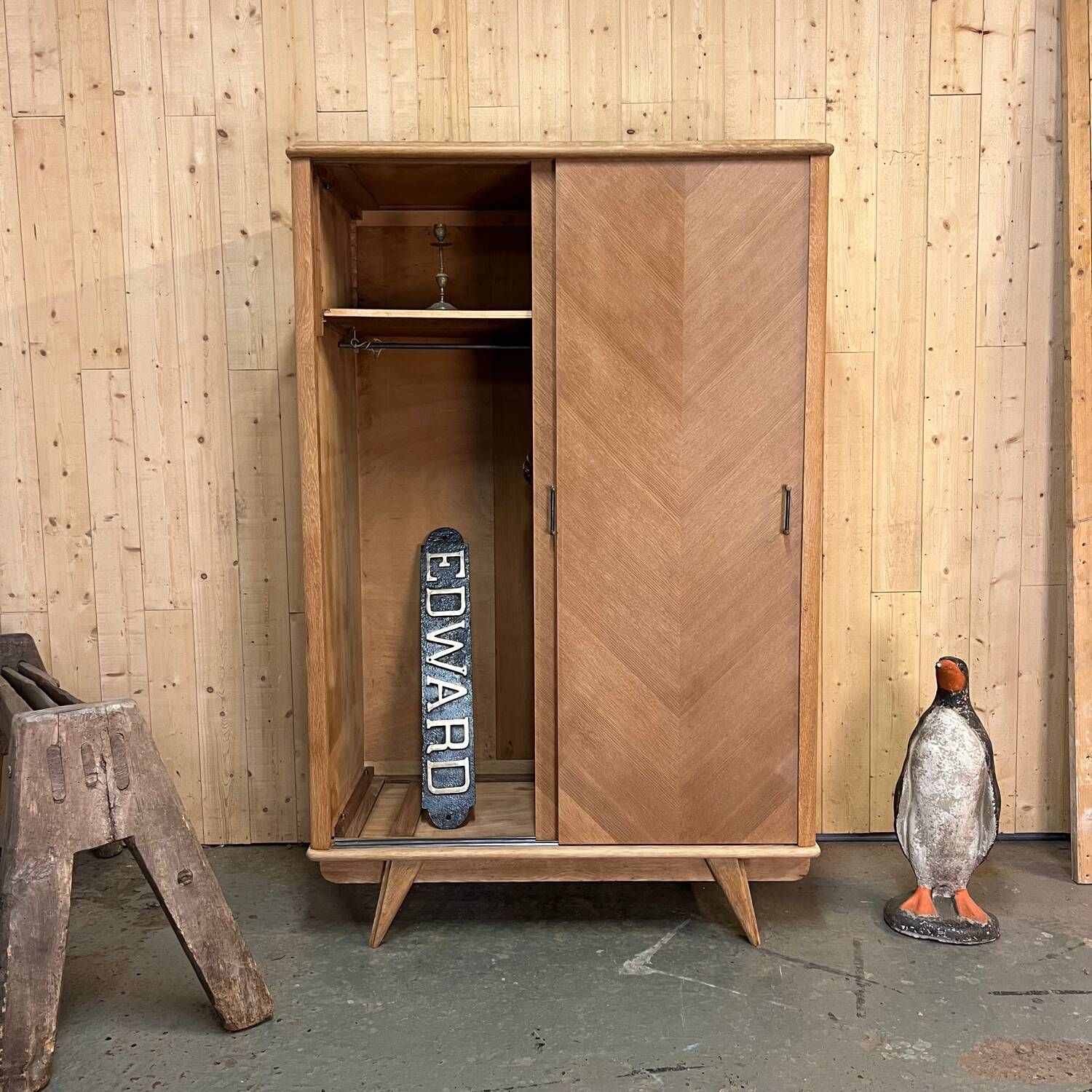 Old vintage sliding wardrobe with compass foot