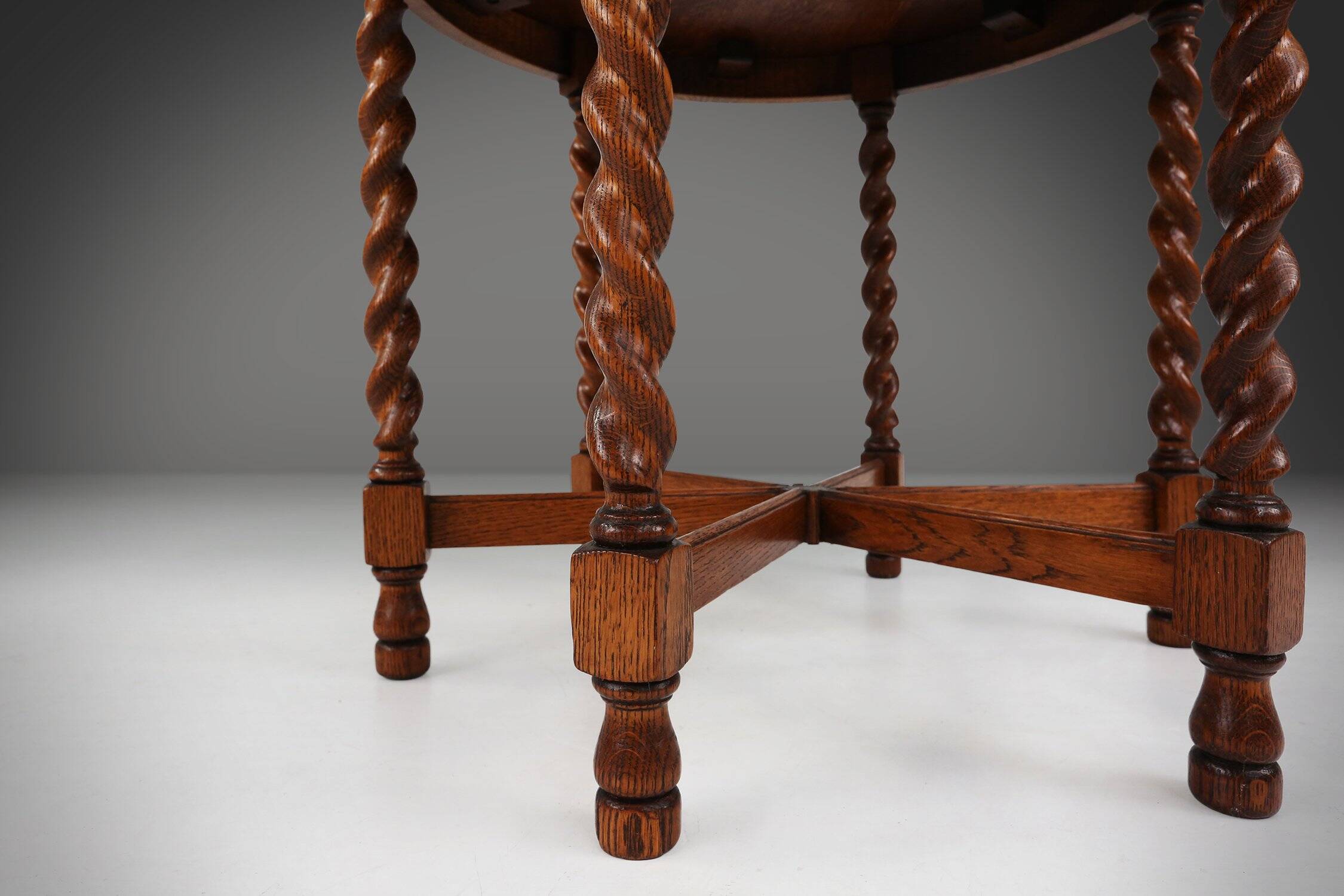 Solid Oak Carved and Turned Side Table, France, ca. 1890