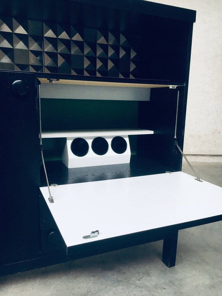 Brutalist Black Ebonised Dry Bar Cabinet, Belgium, 1970s