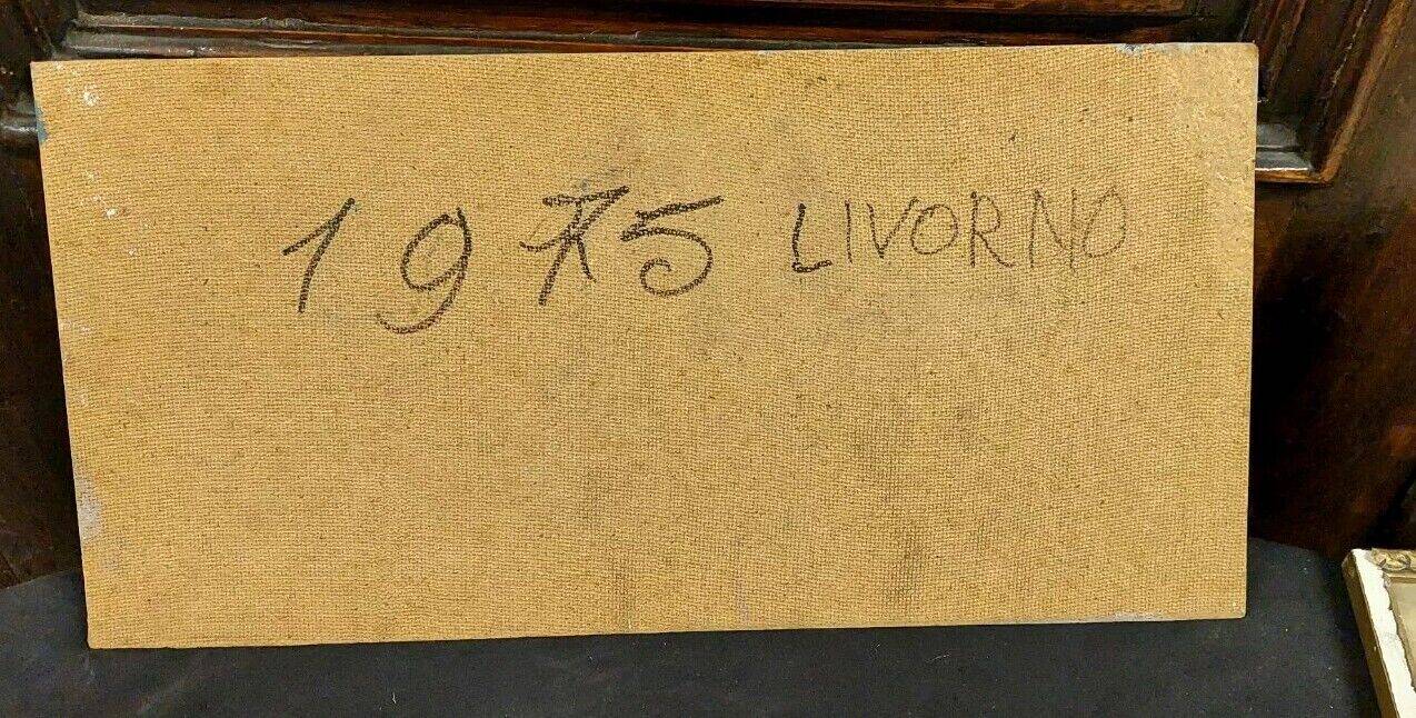 Oil painting Livorno 1975 port boats magnificent