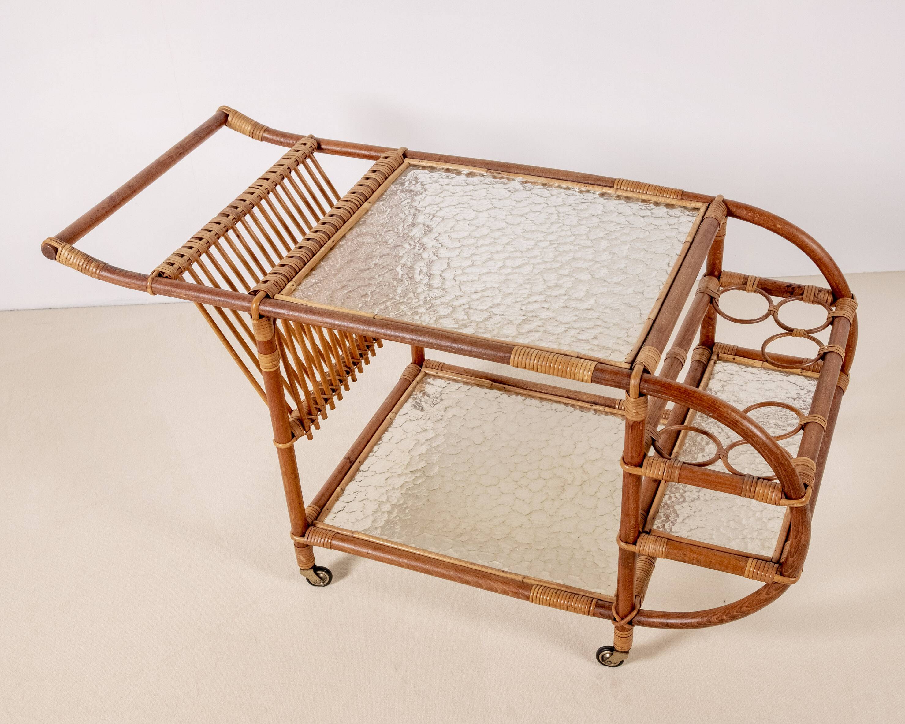 Bar Cart in Bamboo & Rattan, 1950s Denmark