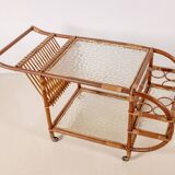 Bar Cart in Bamboo & Rattan, 1950s Denmark