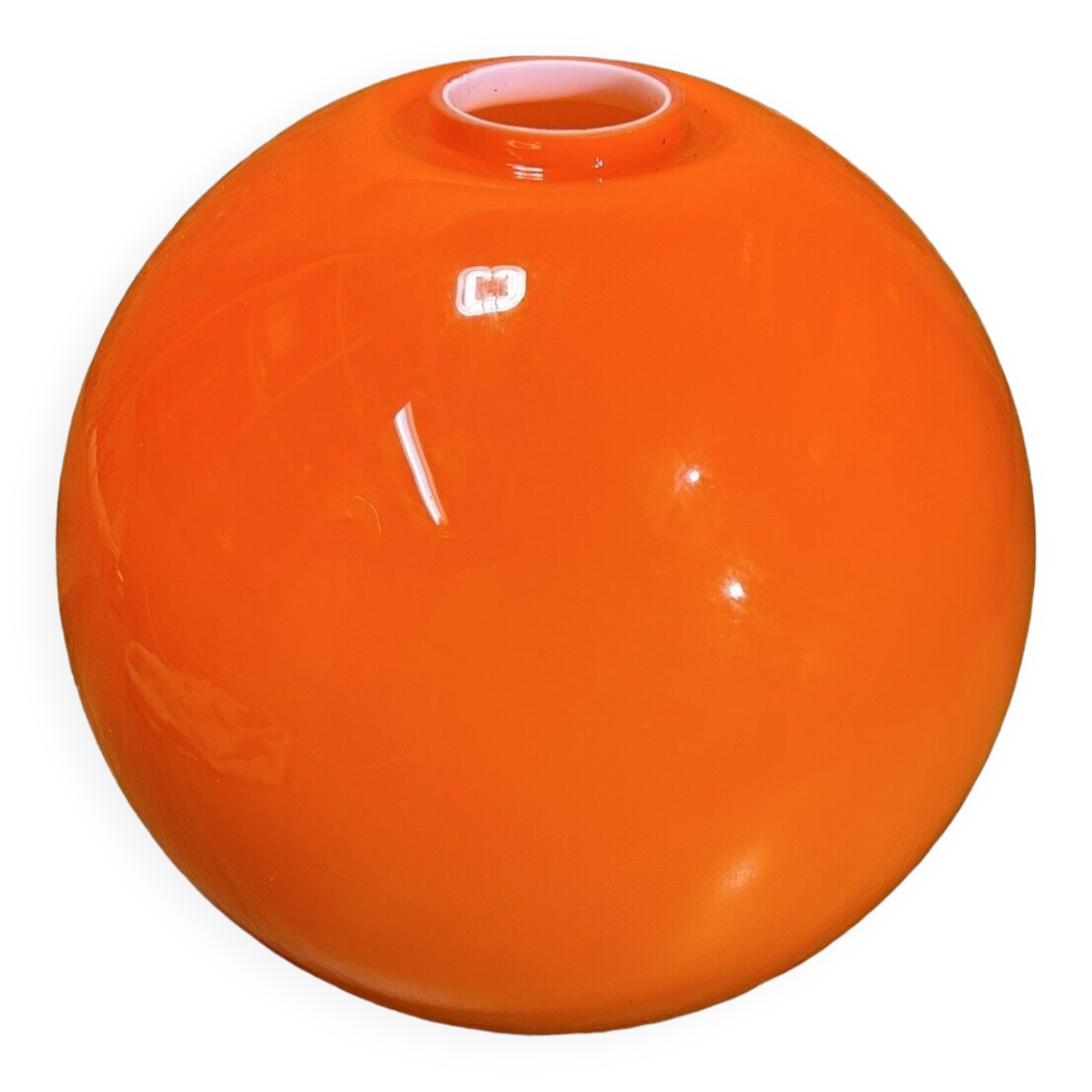Large orange and white opaline globe, 70's, vintage, space age, pop