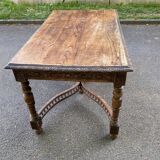 Napoleon III desk with carved spinning top legs in solid wood, 19th century