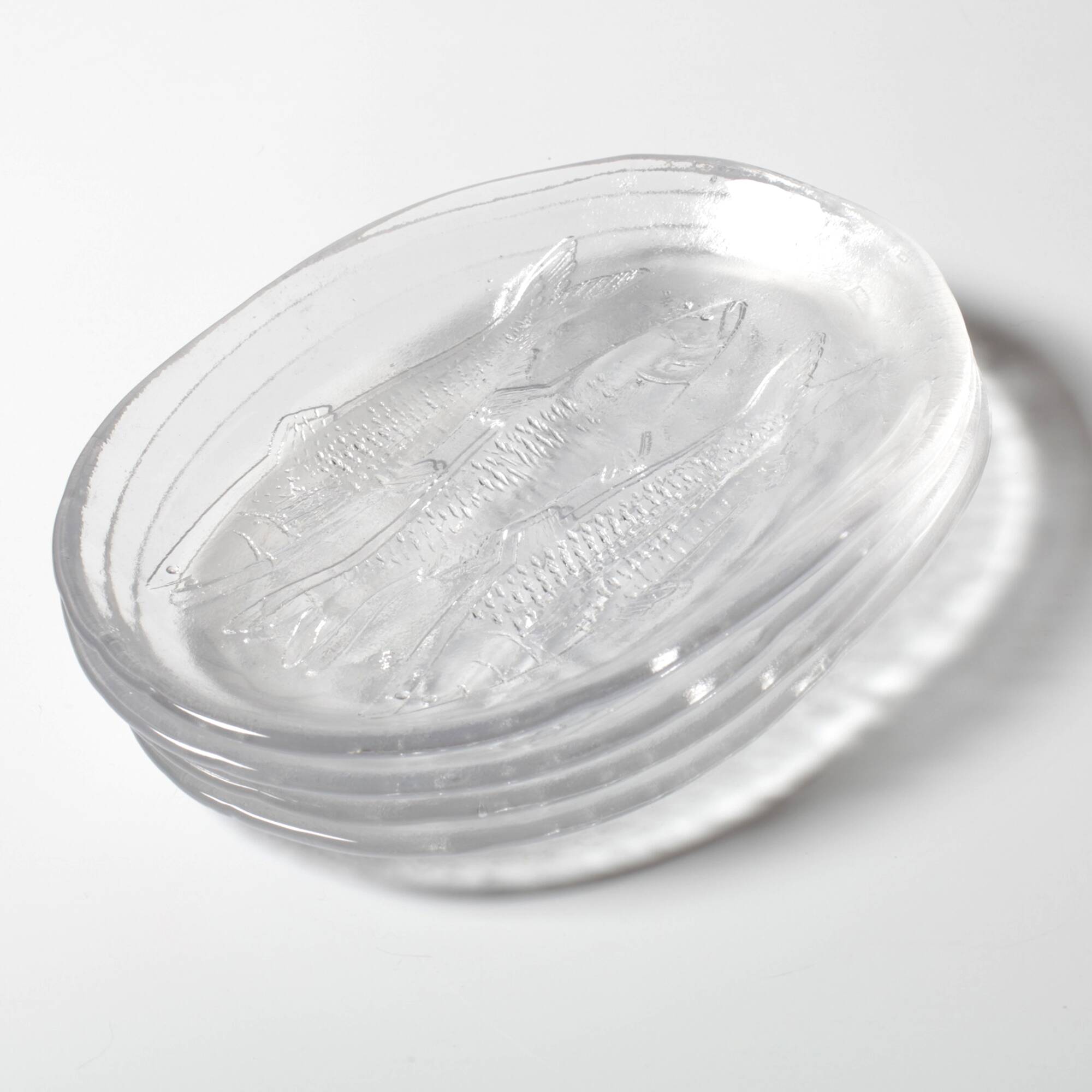 Set of 4 Vintage Kosta Boda Glass Oval Dinner Fish Plates / Sweden / 1970s