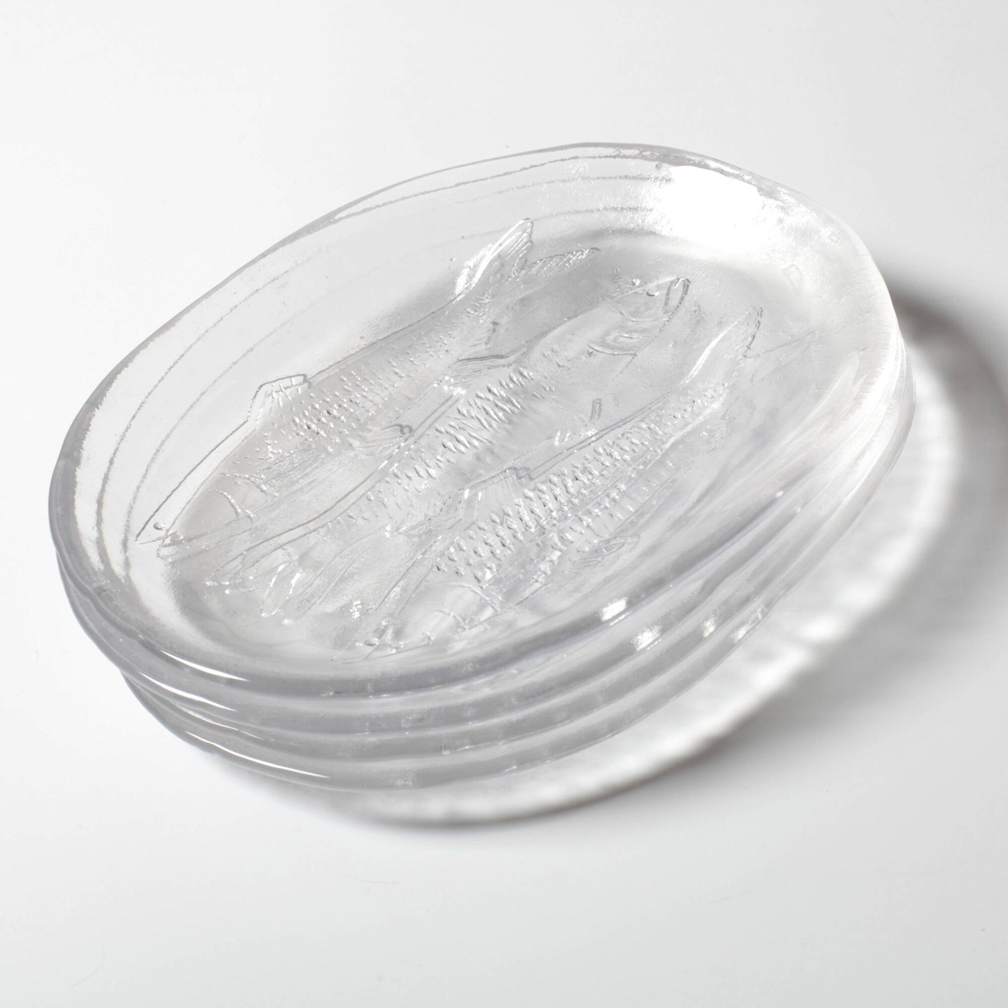Set of 4 Vintage Kosta Boda Glass Oval Dinner Fish Plates / Sweden / 1970s