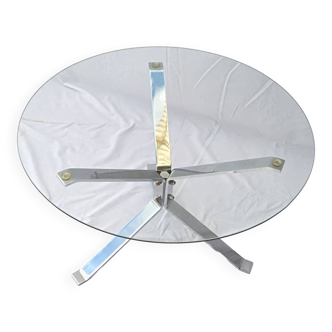 Coffee table round glass top diam.70 chrome metal foot