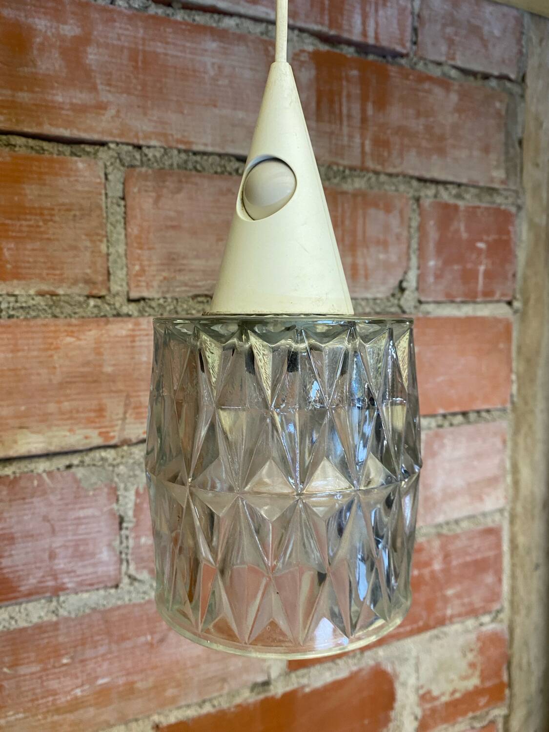 Antique Pendant Light Molded Glass 70s Vintage