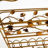 Extraordinary mid-century newspaper and magazine rack with a gilded metal