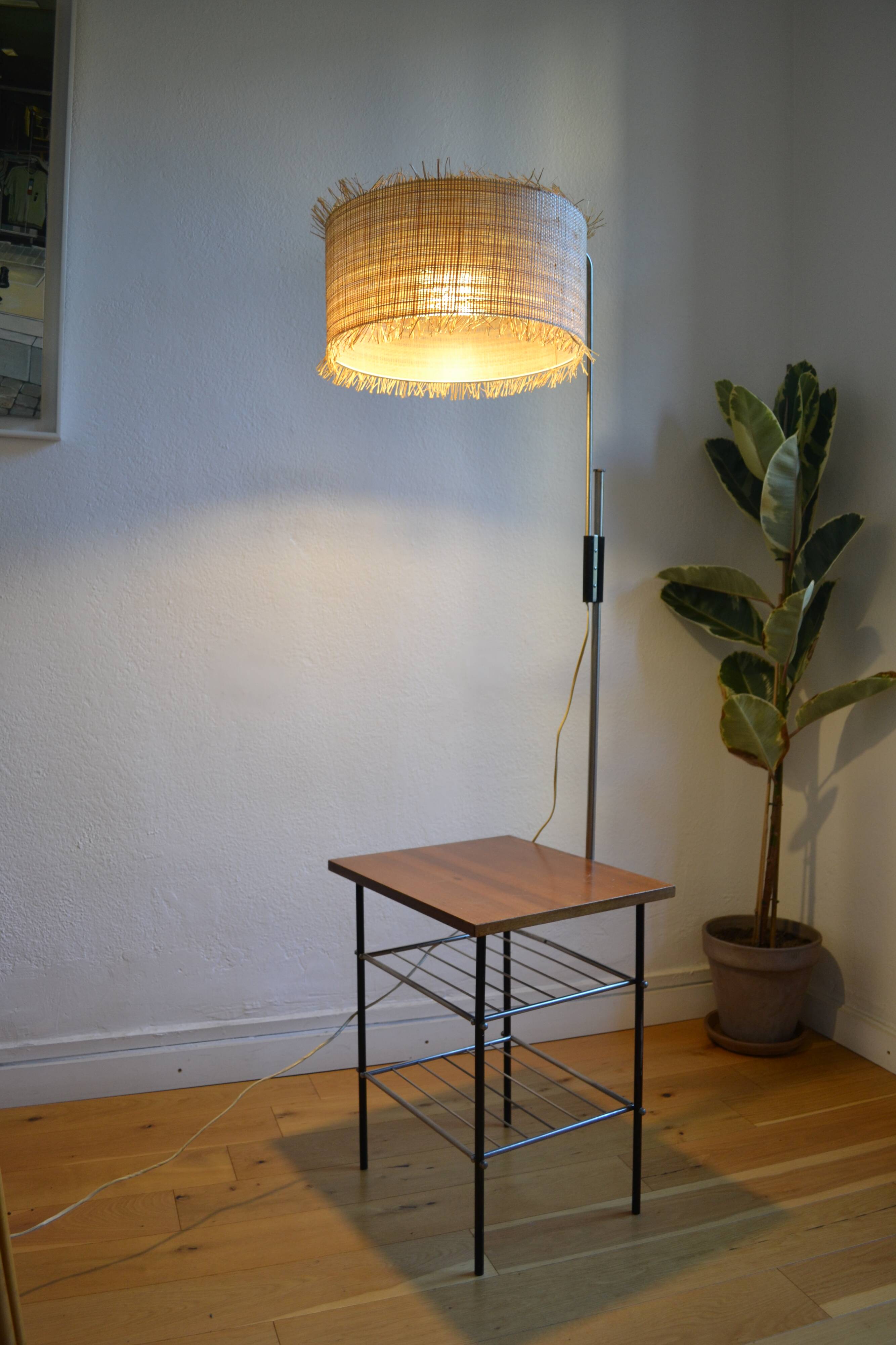 Vintage modernist reading floor lamp with table Poland 1960