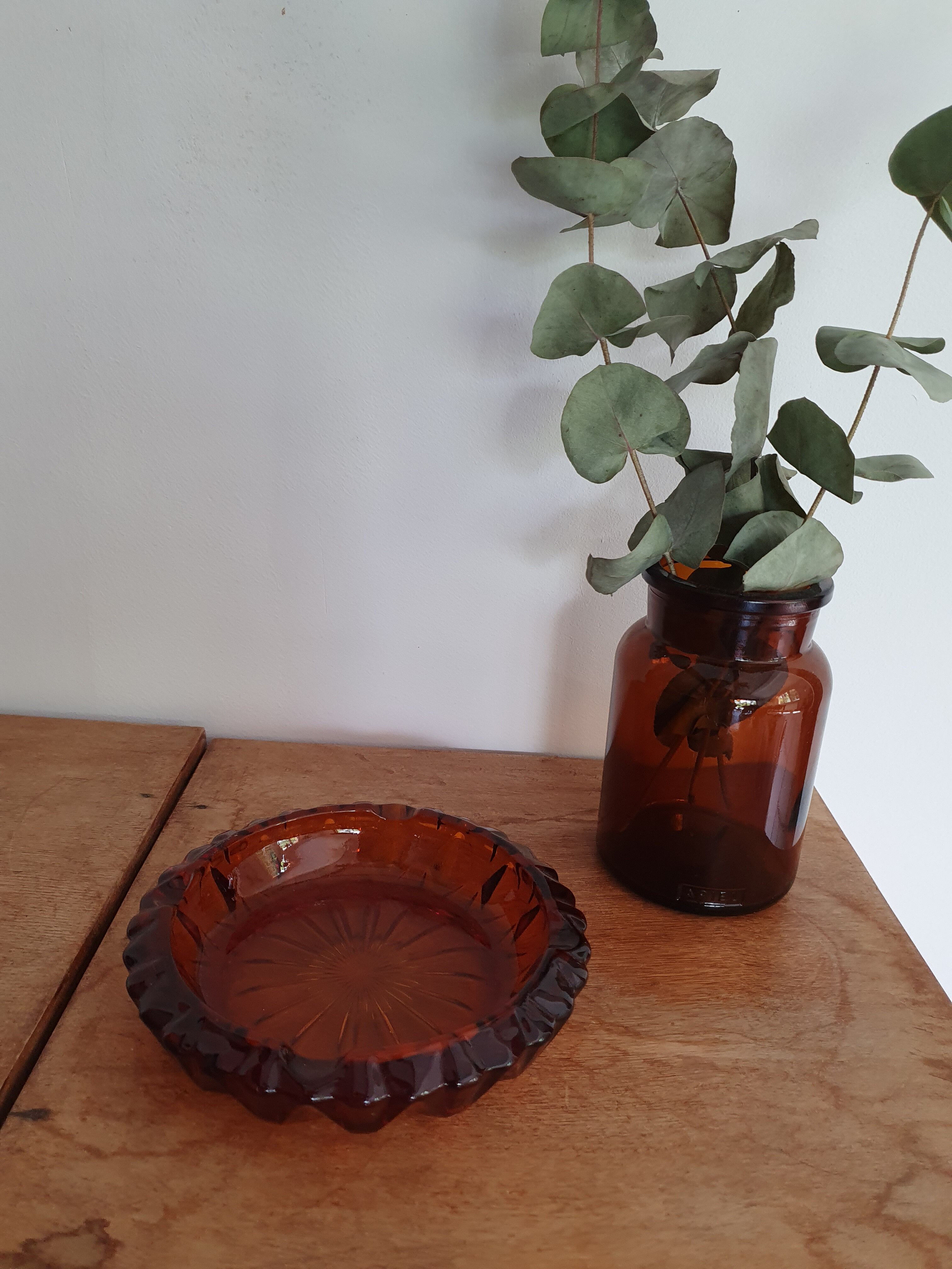 Amber glass ashtray