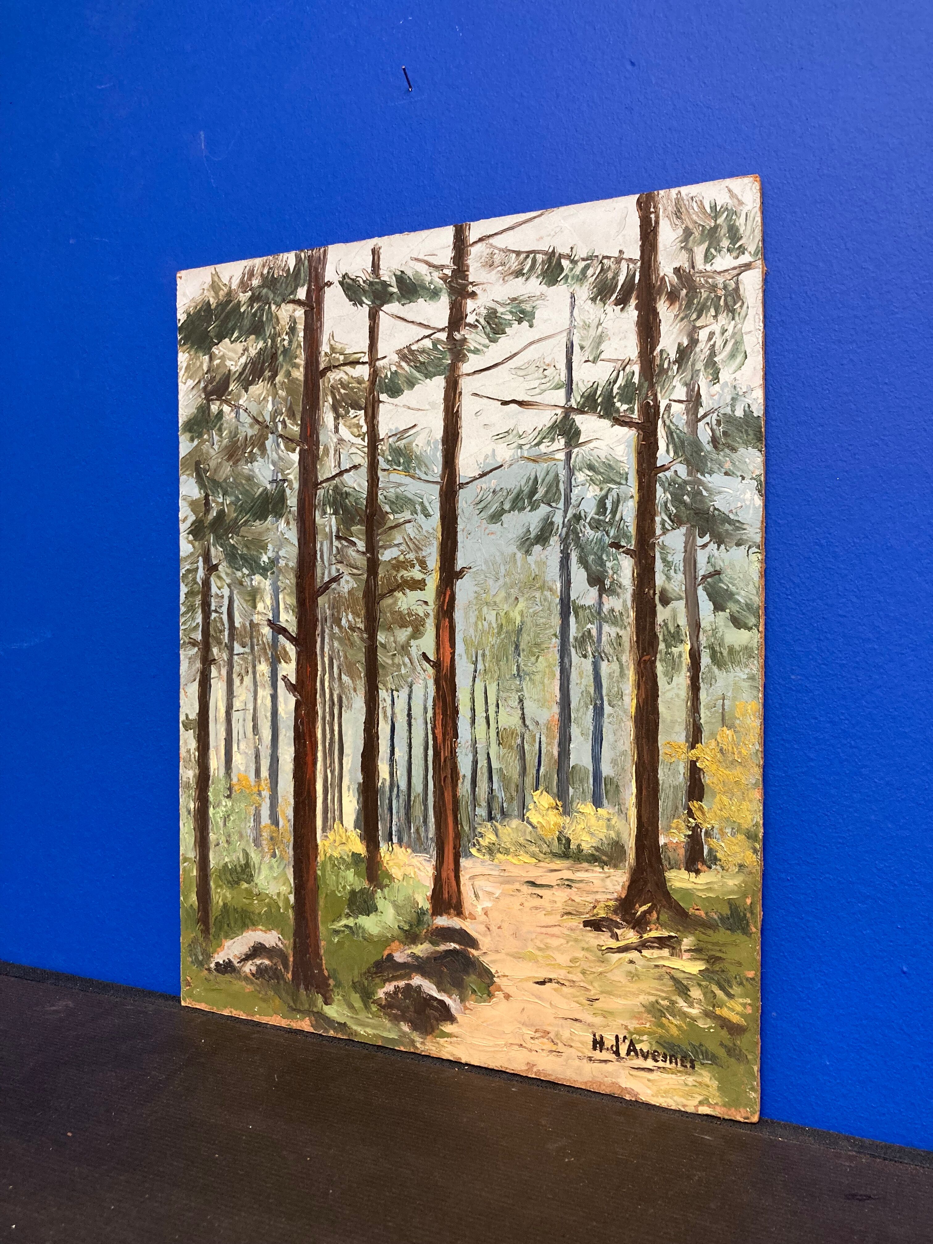 Oil on vintage wooded landscape panel