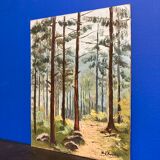Oil on vintage wooded landscape panel