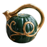 Pumpkin Pitcher Vintage JSL Saint-Clément Emerald Green & Gold B