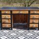 Restored antique pine desk, 9 drawers