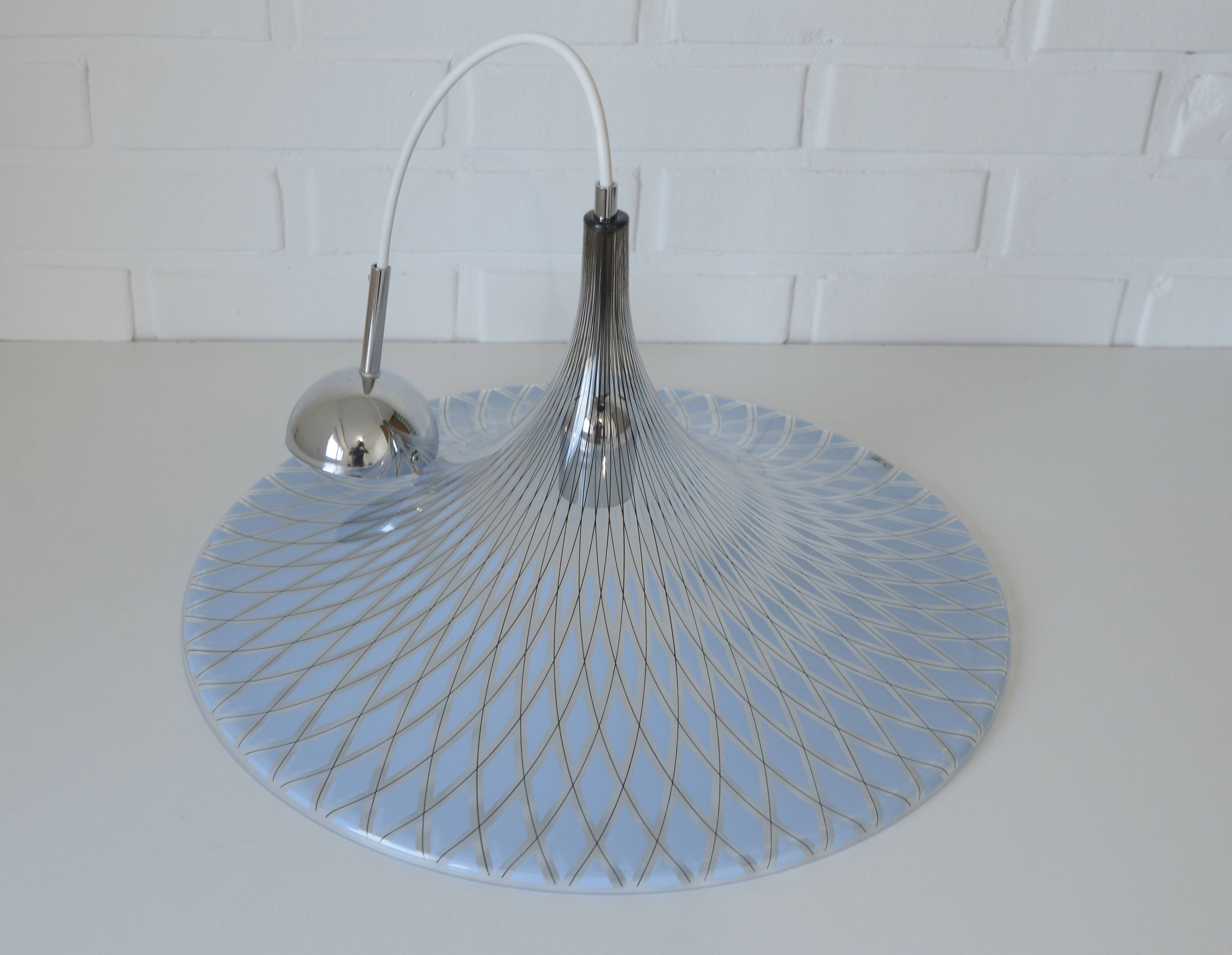 Vintage Trumpet Pendant Lamp Meblo Blue Plastic Hanging Light 1970's