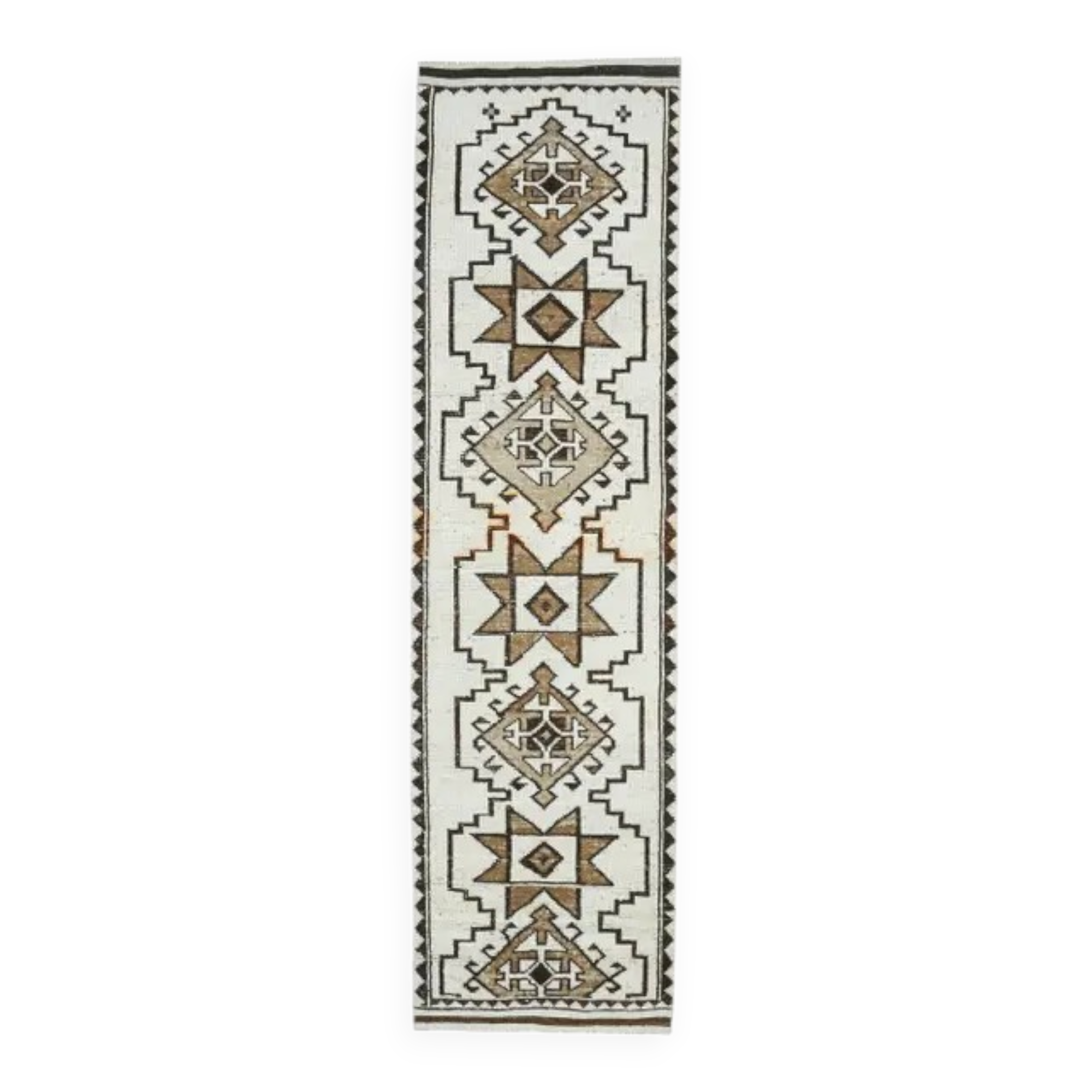 Vintage Turkish Oushak handmade wool cotton white runner rug  91x340