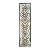 Tapis couloir vintage turc Oushak fait à la main en laine et coton blanc 91x340