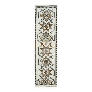 Vintage Turkish Oushak handmade wool cotton white runner rug  91x340