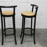 Pair of Baumann stools, Dialog model, Black and yellow and blue skai, 1990