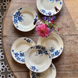 Set of 6 old-fashioned soup plates with blueberry decorations