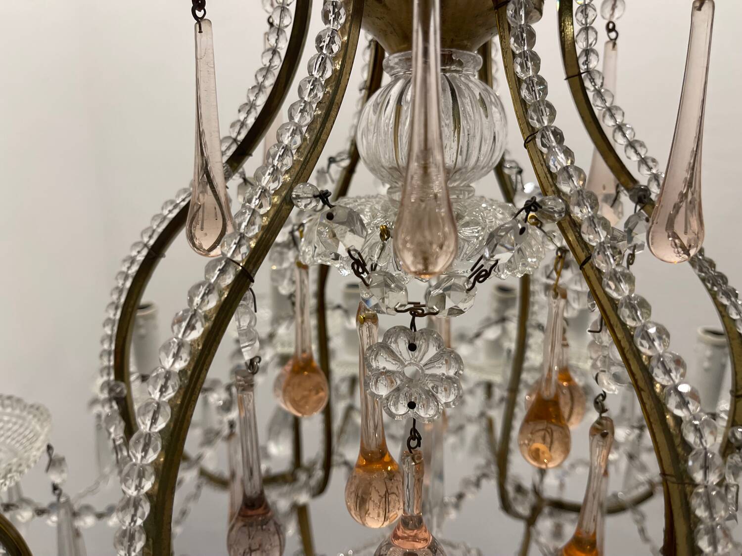 Large Crystal Beaded Pink Murano Glass Chandelier